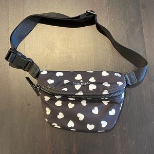 Kate Spade Black Nylon White Heart Fanny pack